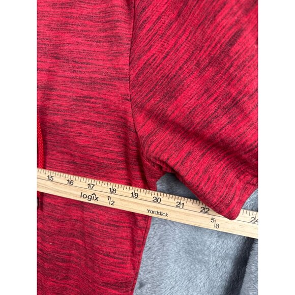 Red Heathered Short Sleeve Cowl Neck Drawstring Casual Top With Asymmetrical Hem - Picture 5 of 11